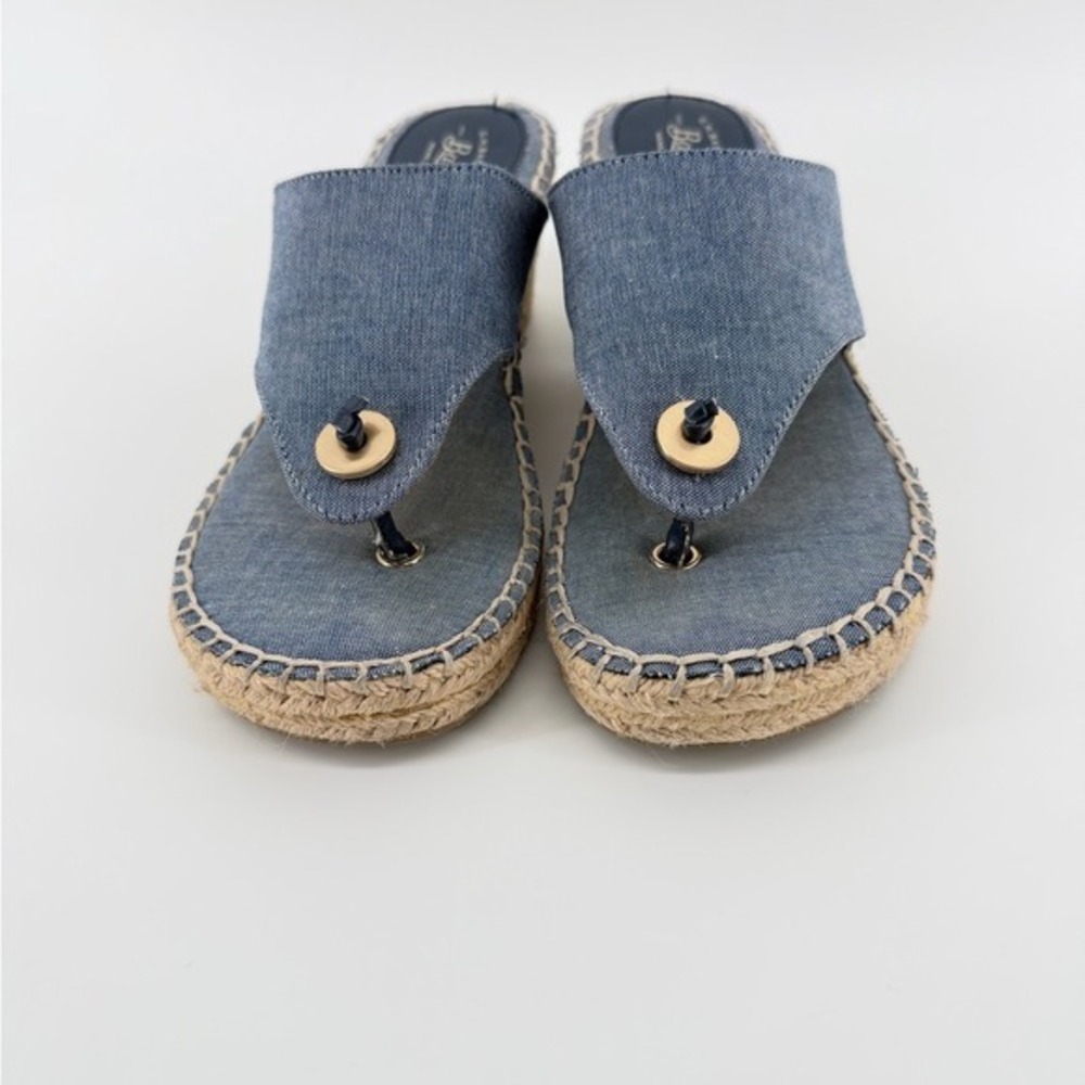 GH Bass Opal Blue Chambray Espadrille Wedge Sandals Womens Denim 5M Spring - Picture 2 of 7